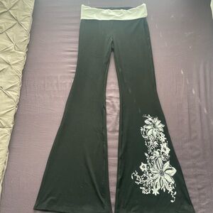 Black Flared Pants with Floral Embroidery